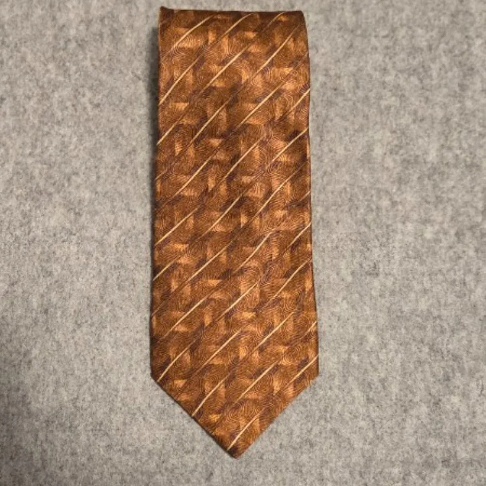 Canali Gold And Brown Jacquard Silk Tie (3.75
